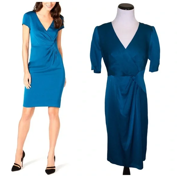 Nanette Lepore teal ruched sheath dress 6 - Picture 1 of 7